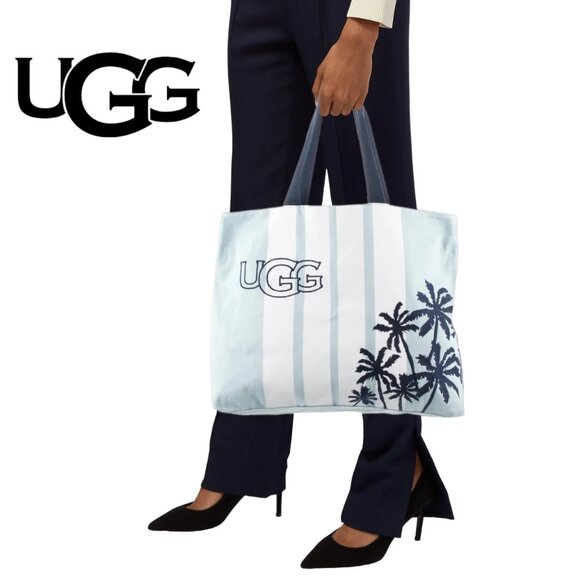 UGG Blue & White Embroidered Canvas Tote Bag - Picture 1 of 7